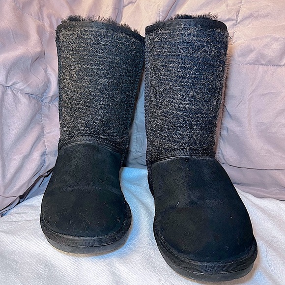 Minnetonka Tall Suede Tweed Boots Sheepskin/ Wool Lining Black 8 - Picture 3 of 9